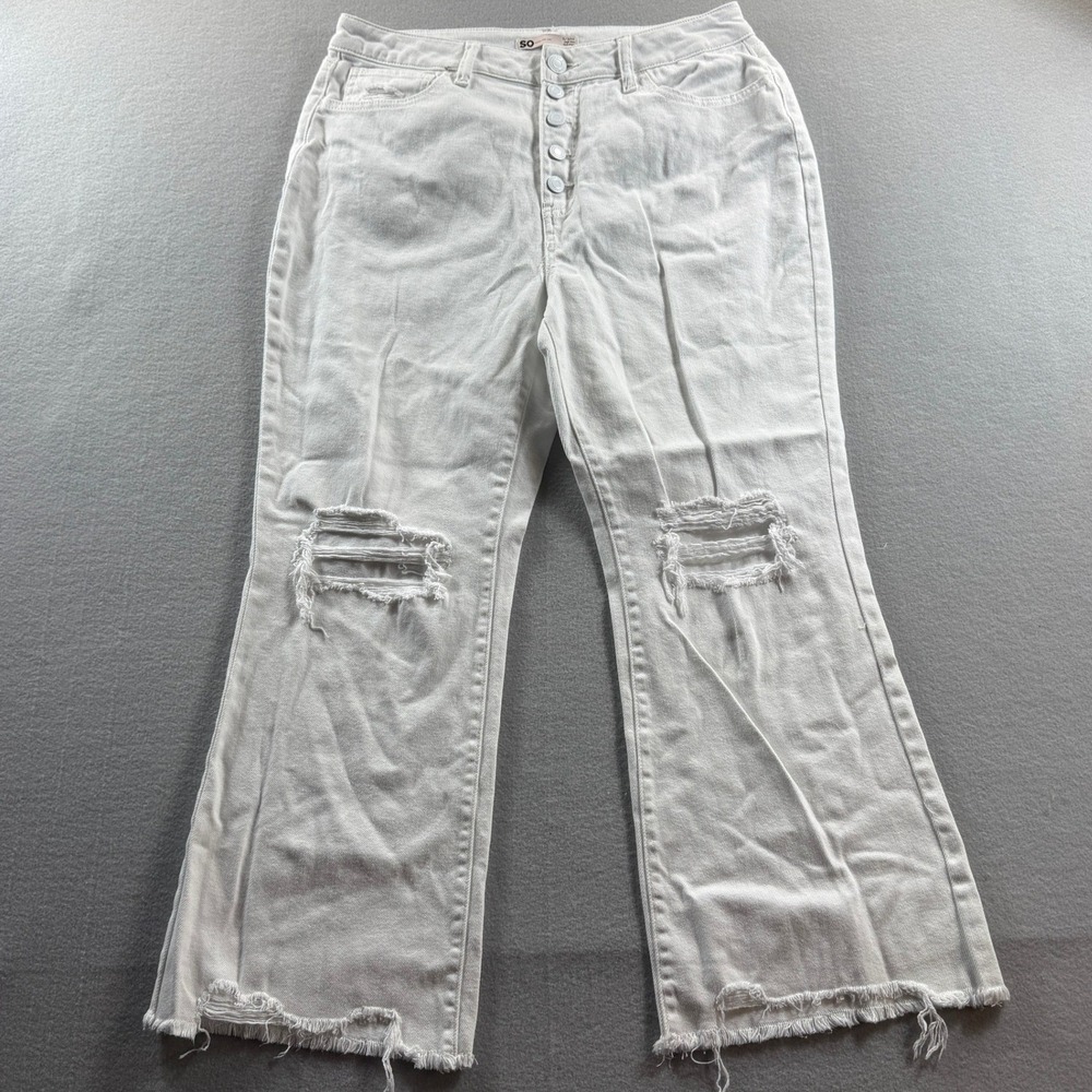 SO Jeans Womens 11/30W White High Rise Kick Flare Distressed Raw Hem 32x25